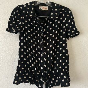 Vintage Jaeger Polka Dot Ruffled‎ Blouse Sz 6 Timeless Pinup Classic Housewife